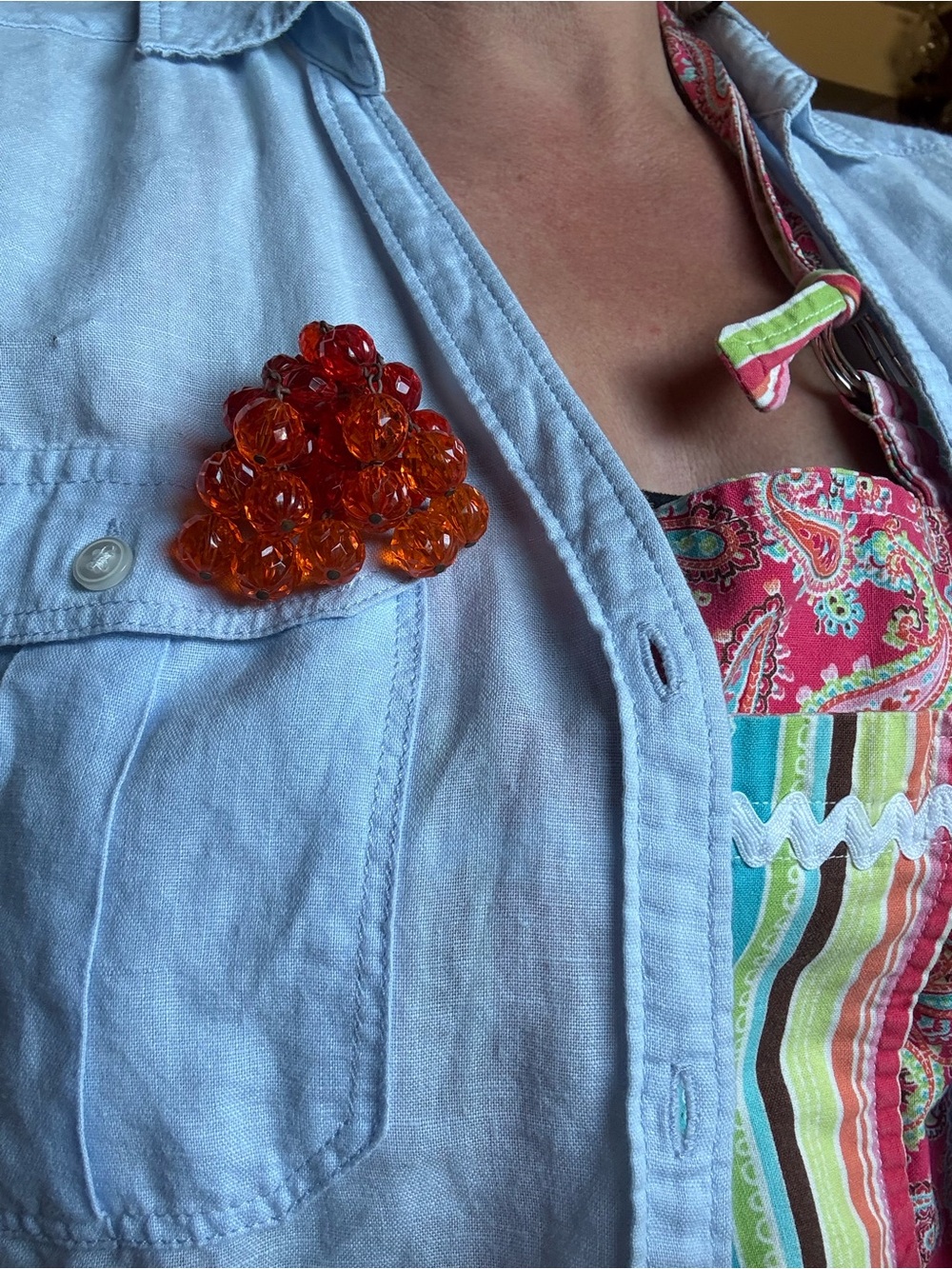Vintage Germany Orange Lucite Beaded Cluster Brooch Mid Century